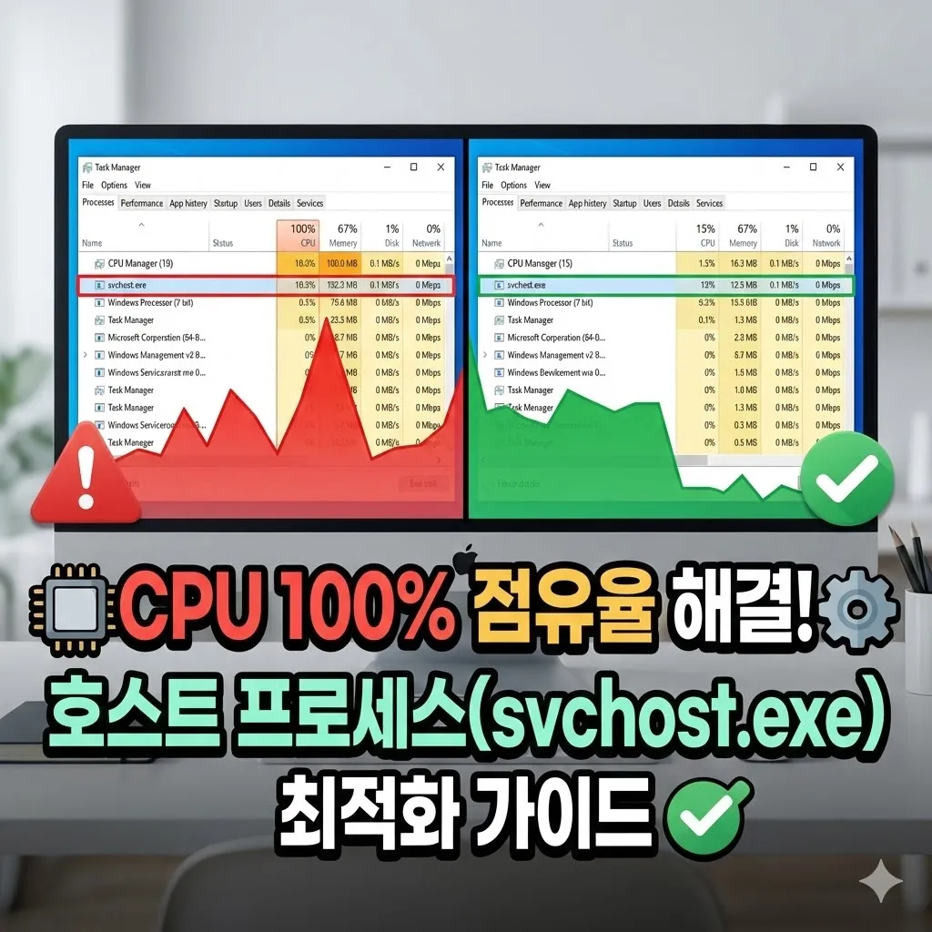 CPU 점유율 100% 문제 해결 - 호스트 프로세스(svchost.exe) 최적화 가이드