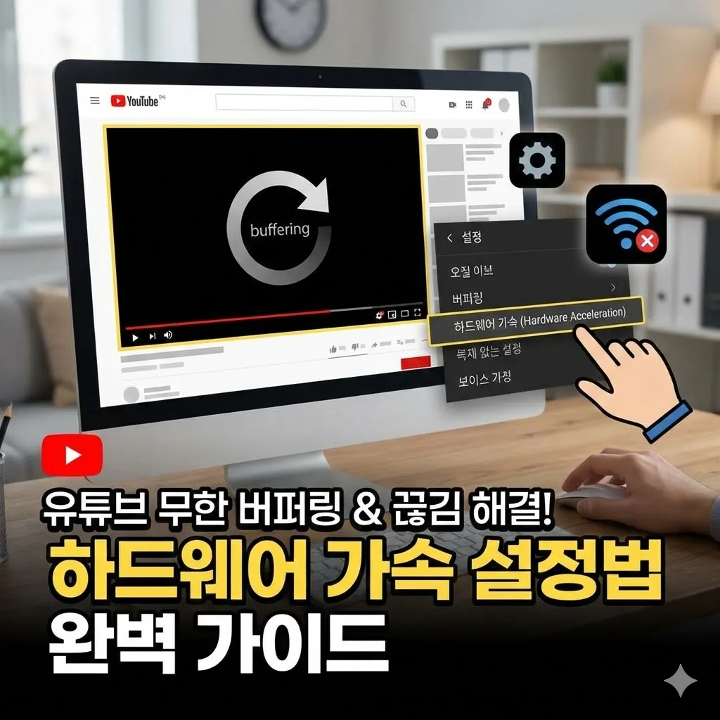 유튜브 무한 버퍼링 및 영상 끊김 현상 하드웨어 가속 설정법 완벽 해결 가이드