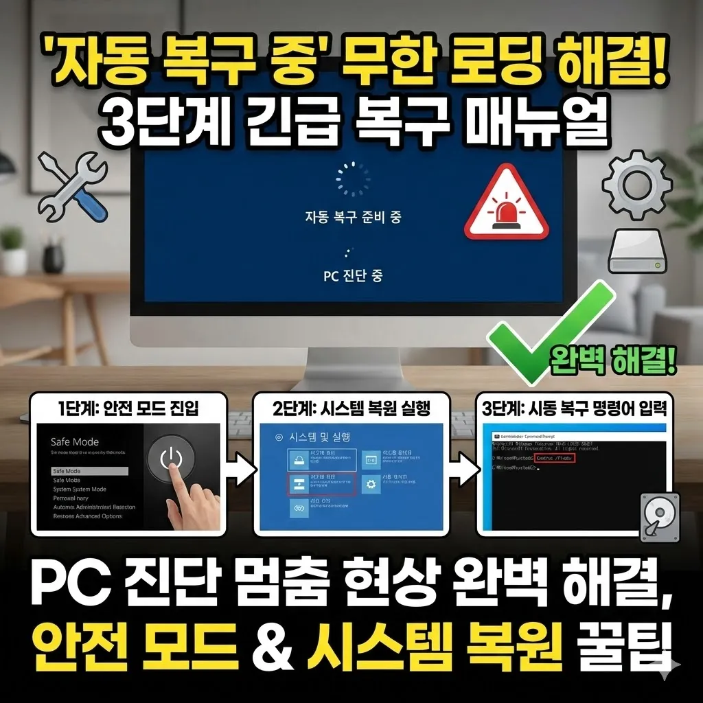 컴퓨터 부팅 시 자동 복구 중 무한 로딩 해결하는 3단계' 긴급 복구 매뉴얼