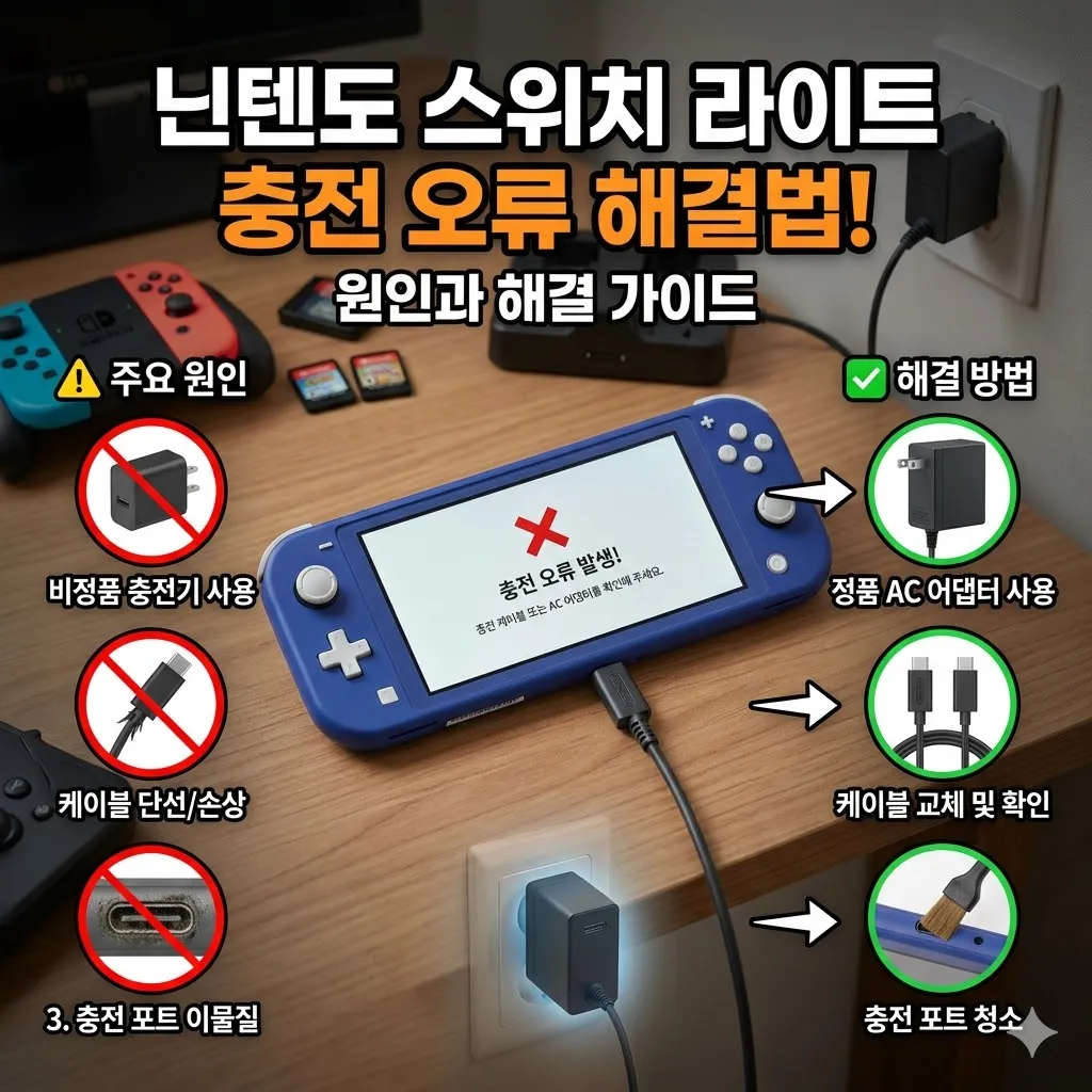 닌텐도 스위치 라이트 충전 오류 발생 시 확인할 수 있는 원인과 해결법