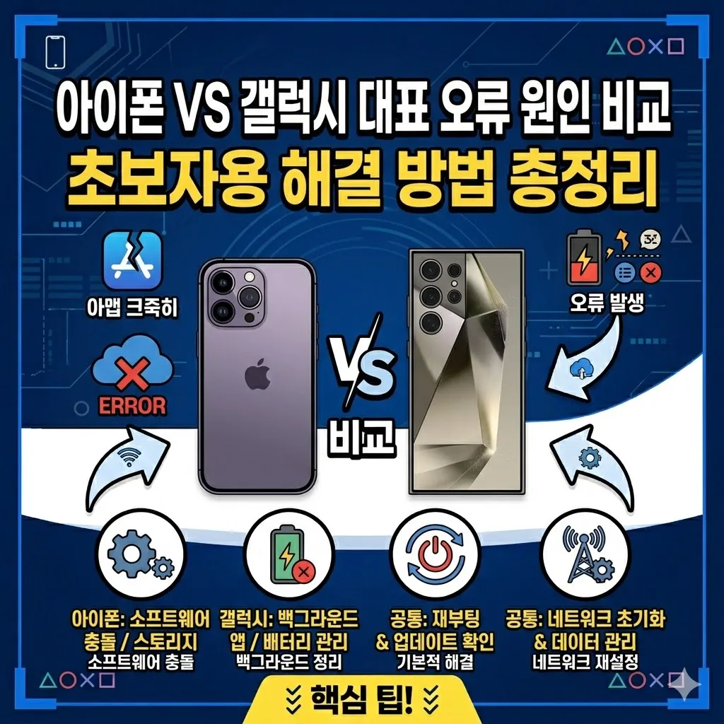 아이폰 갤럭시 대표적 오류 기기별 원인 비교와 초보자용 해결 방법 총정리