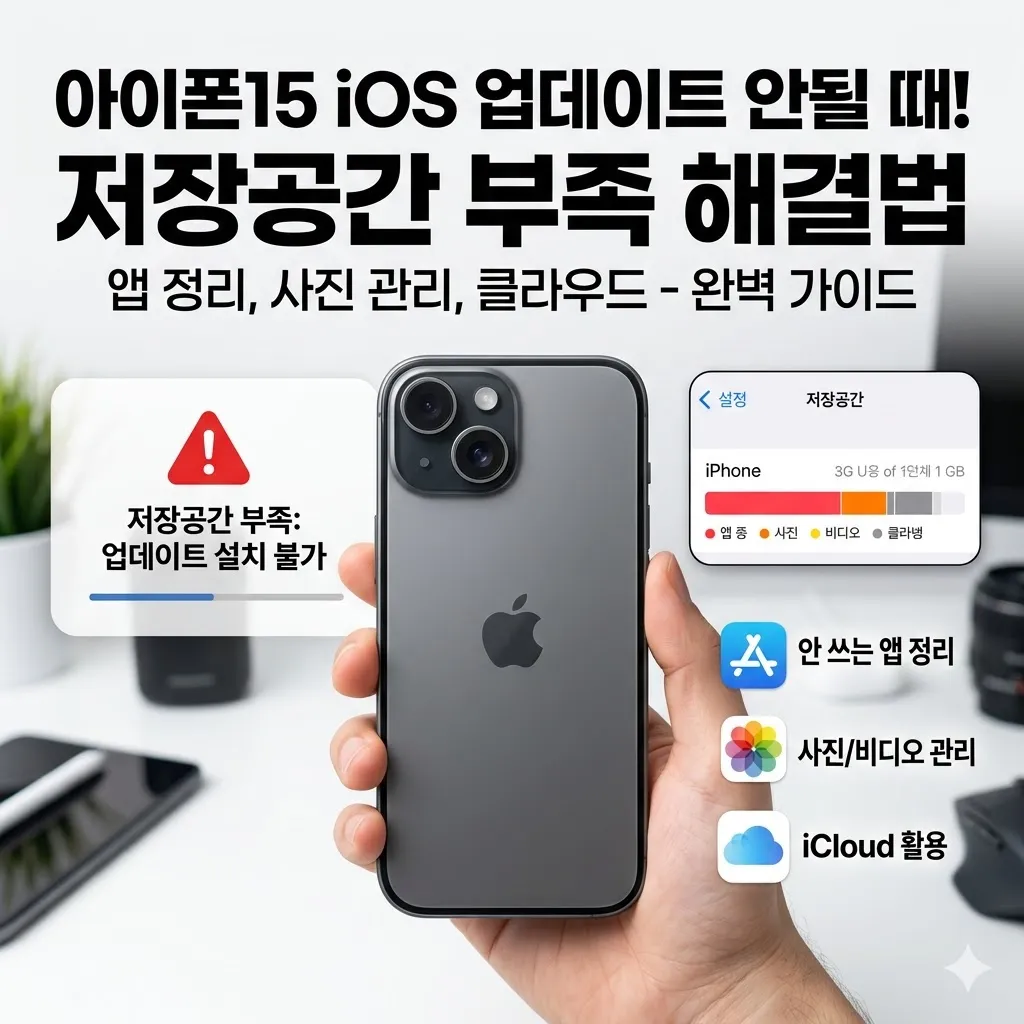 아이폰15 iOS 업데이트 안되는 오류 발생 시 저장공간 확보법