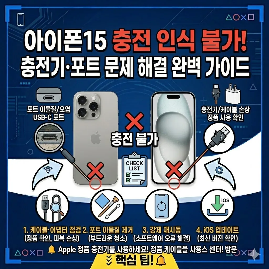 아이폰15 충전 안되는 오류 충전기·포트 문제 원인과 단계별 해결 방법