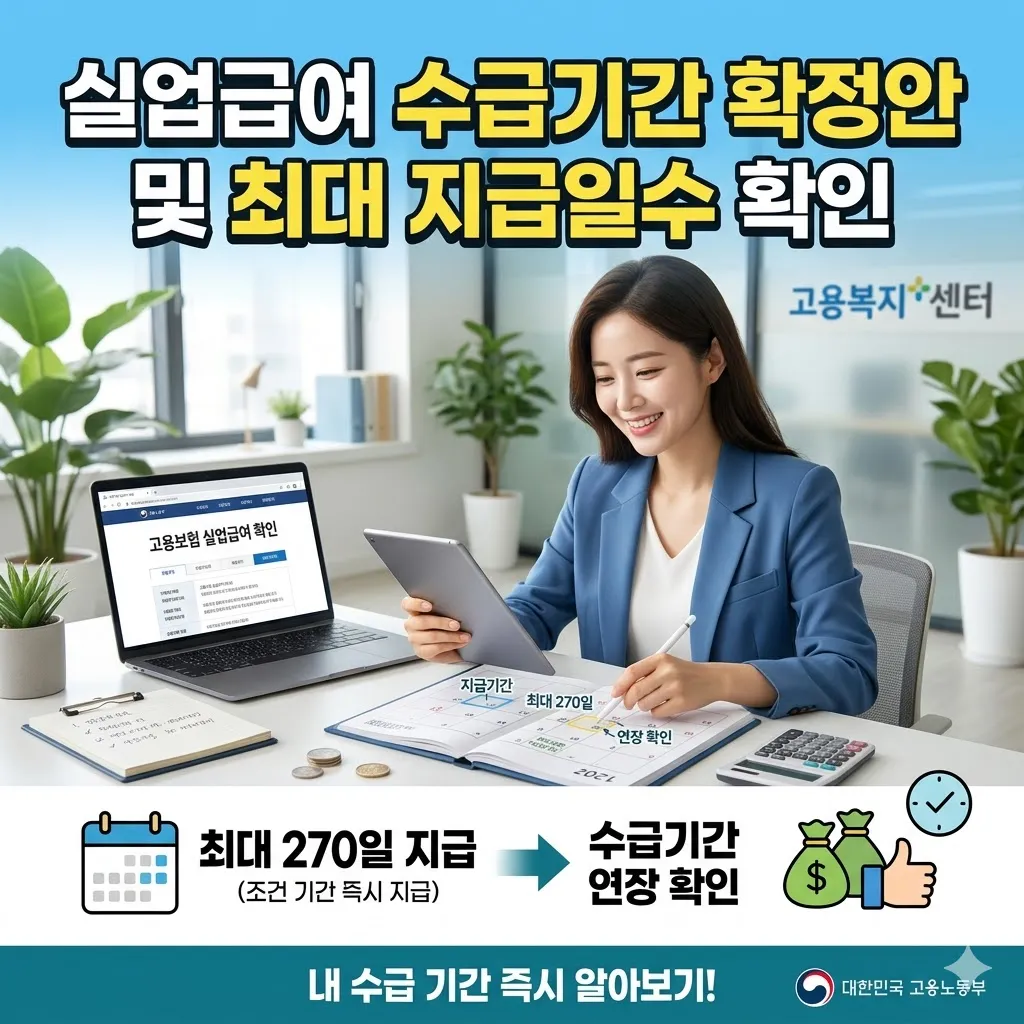 실업급여 수급기간 확정안 및 최대 지급일수 확인
